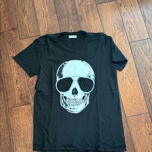 Lauren Moshi Black Tee with Silver Skull and Sunglasses Graphic